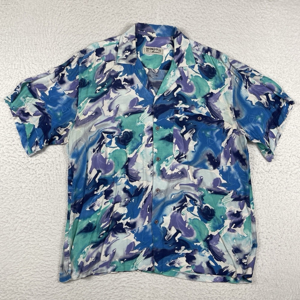 Mondo Di Marco Shirt Mens Large Vintage Italy Loop Collar Abstract‎ Travel Work